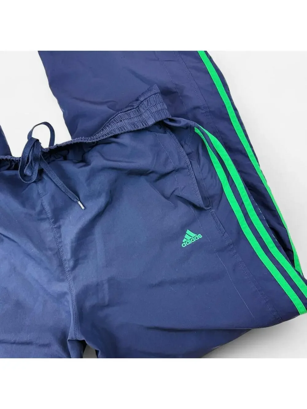 Adidas Navy Green Three Stripe Nylon Track Pants